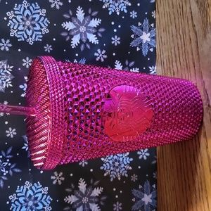 NWOT Starbucks Holiday 2022 Pink Sangria Metallic Studded Grande Tumbler Cup